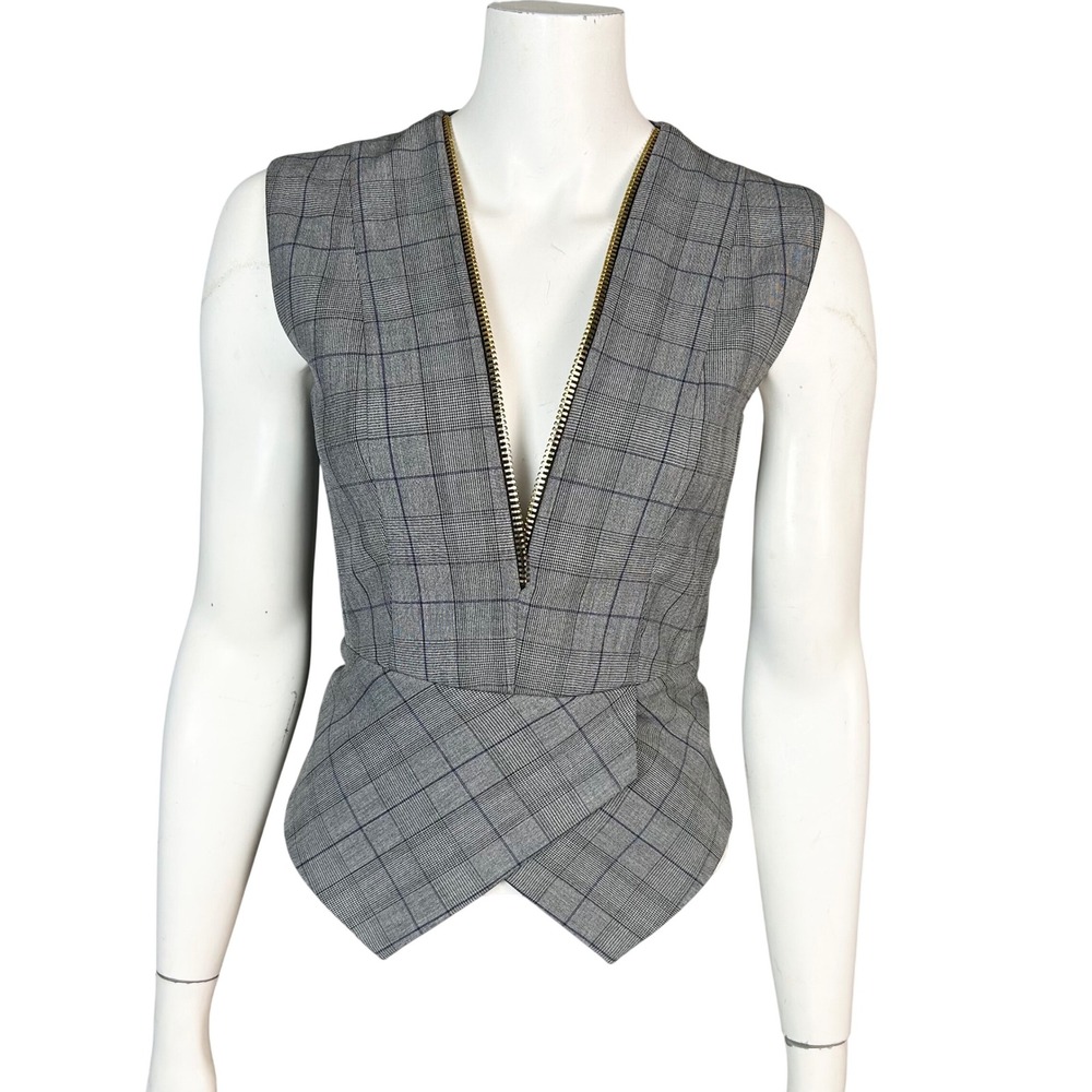 Michelle Mason Glen Plaid Peplum Top Vest Size 0 Office Corpcore Siren Grunge